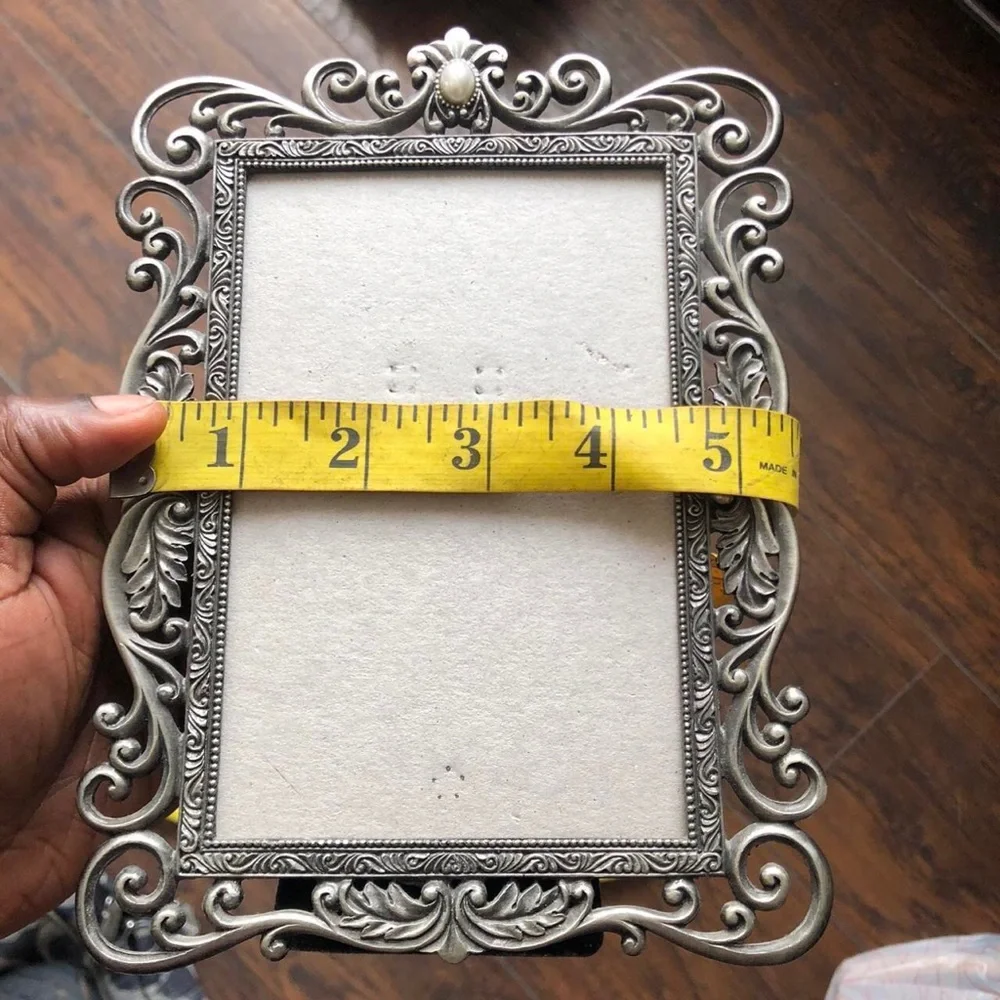 Vintage Pearl Pewter Filigree Scroll Picture Photo Frame Ornate Metal Victorian